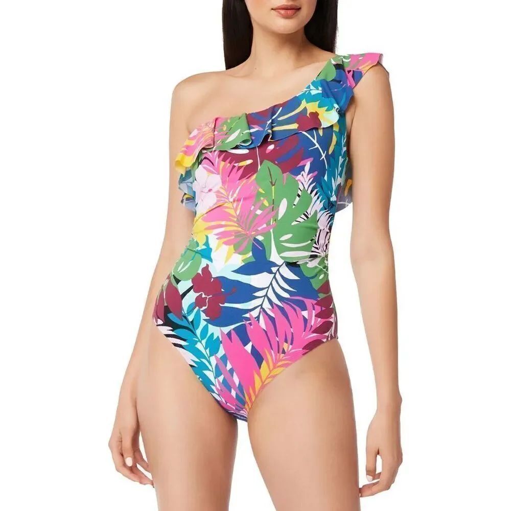Bleu by Rod Womens Beattie Swimsuit 4 One Piece Multicolor One Shoulder
